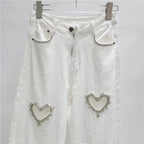 Romantic Heart Cutout Straight Jeans With High Waist