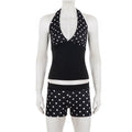 Cute Black Polka Dot Halter Two-piece Set Sexy Beachwear For Summer