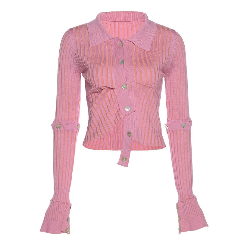 Irregular Pink Cardigan With Removable Layer For Women Soft Knit Top Modern