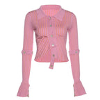 Irregular Pink Cardigan With Removable Layer For Women Soft Knit Top Modern