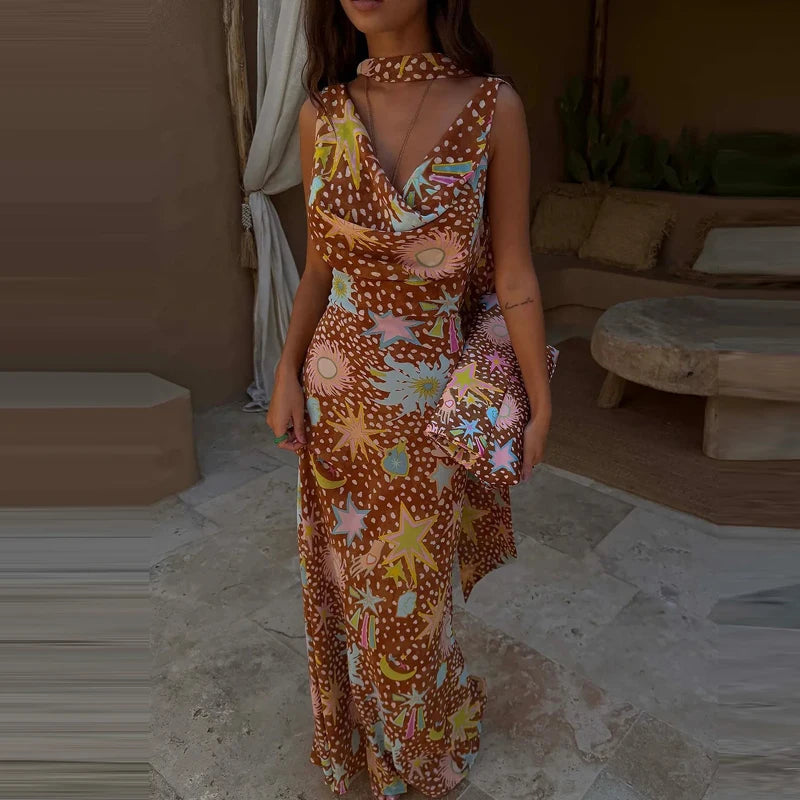 Sexy Halter Cutout Dress With Pleated Hollow Out Details