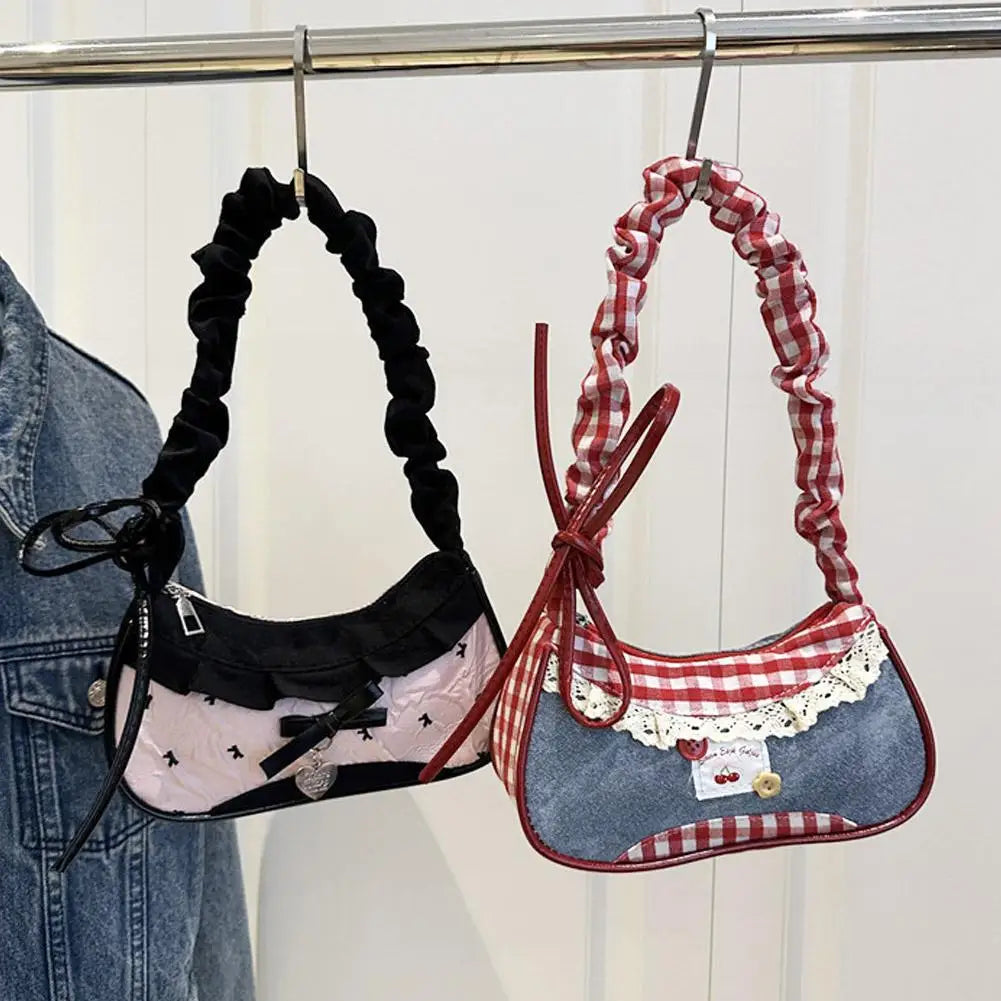 Lace Ribbon Tote With Stretchable Shoulder Strap Handbag