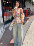 Sweet Backless Print Tank Top With Summer Vibe