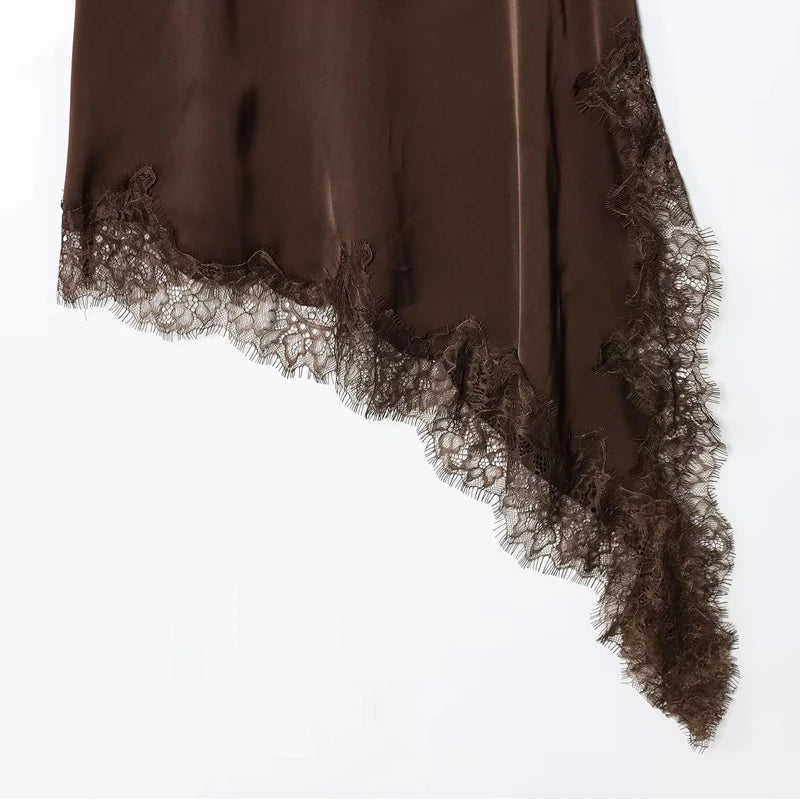 Satin Elegant Backless Lace Slip Dress