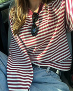 Stripe Patchwork Long Sleeve Tee for Casual Streetwear and Everyday