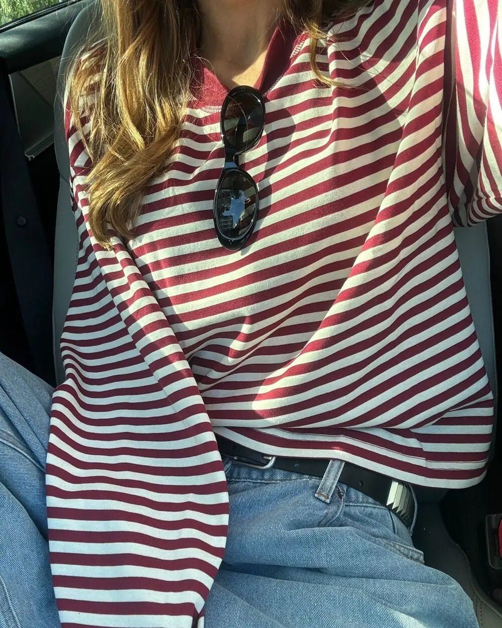 Stripe Patchwork Long Sleeve Tee for Casual Streetwear and Everyday