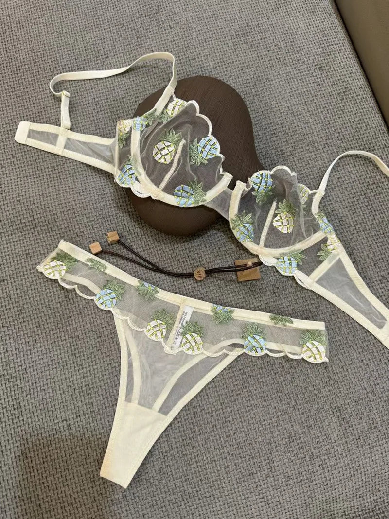 Ultrathin Sheer Push Up Bra Set With Embroidery For Women Delicate Lingerie