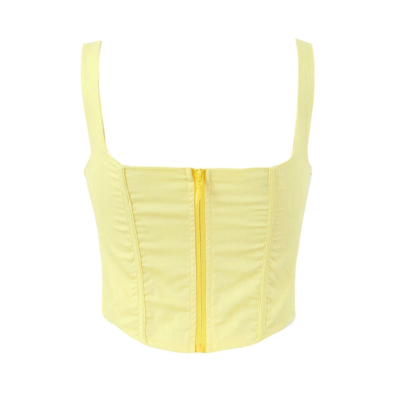 Sunny Chic Yellow Crop Cami Top With Back Zipper Slim Fit