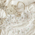 French Ultra Thin Lace Floral Lingerie Set With Plunge Mesh Bra And Matching Thong