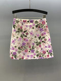 Floral Sequined Mini Skirt With High Waist Glam Inspired Retro Vibe