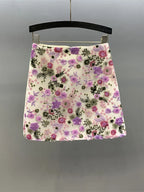 Floral Sequined Mini Skirt With High Waist Glam Inspired Retro Vibe