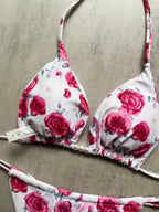 Pearl Accent Halter Bikini Set Luxury Brazilian Beachwear Push Up Swimsuit Print