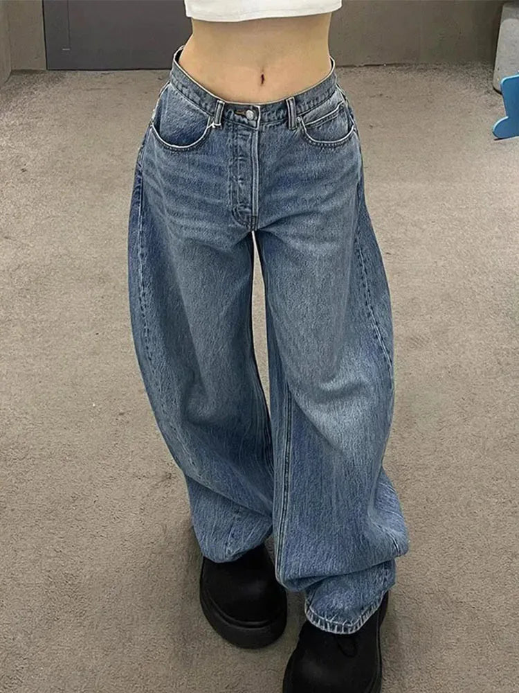 Gradient Blue Jeans for Women's Y2K Retro Niche High-end Classic Letter Stamping Jeans