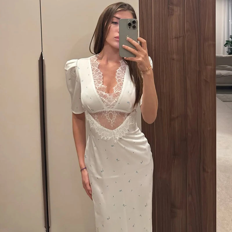 Sexy Hollow Lace High Waist Dress