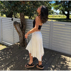 Elegant Asymmetrical A Line Midi Skirt High Waisted Pleated