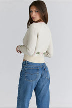 Women Sweater Cardigan Lovely Short Embroidered Sweaters O Neck Knitted Jumpers