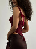Burgundy One Shoulder Corset Top With Lace Up Back And Asymmetrical Hem Clubwear Night Out