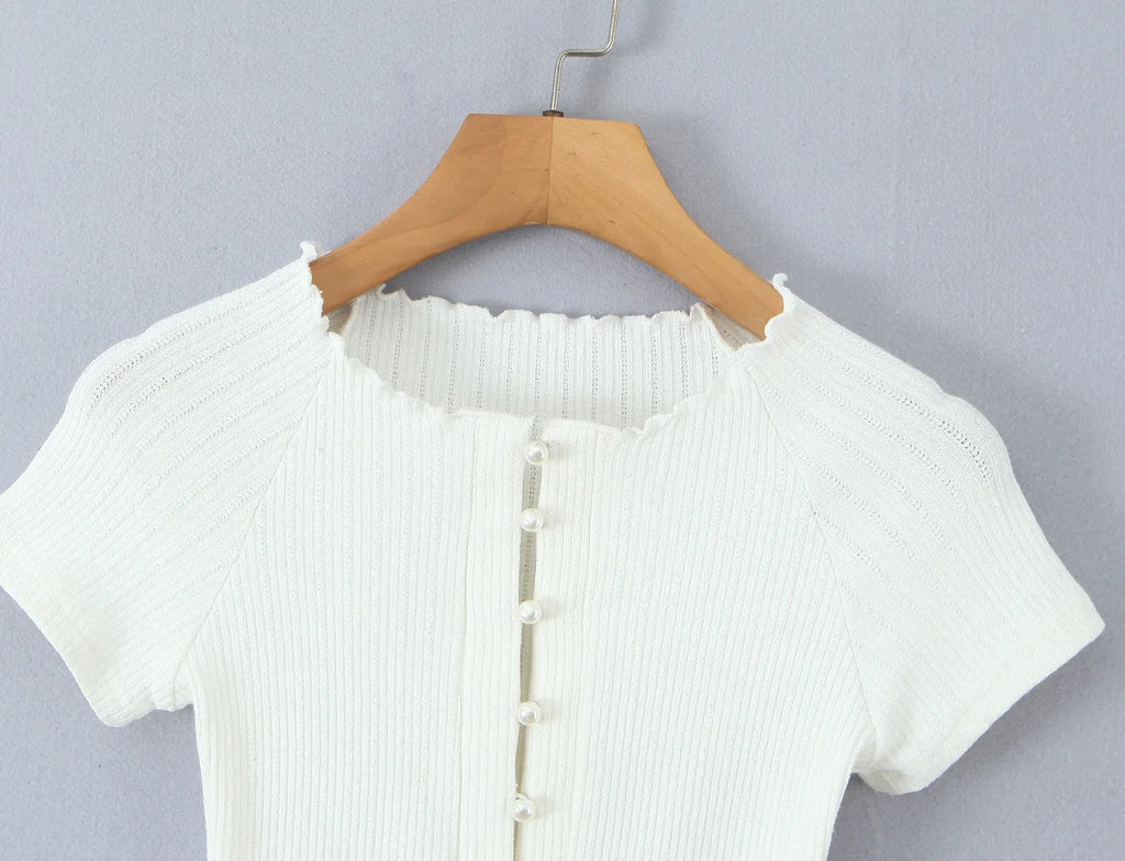 O Neck Slim White Cotton Tee For Women Short Sleeve