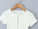 O Neck Slim White Cotton Tee For Women Short Sleeve