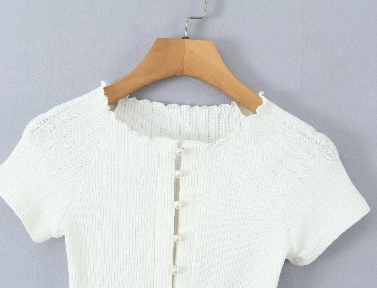 O Neck Slim White Cotton Tee For Women Short Sleeve