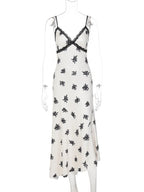 Patchwork Lace Midi Dress With Halter Neck And Backless Silhouette