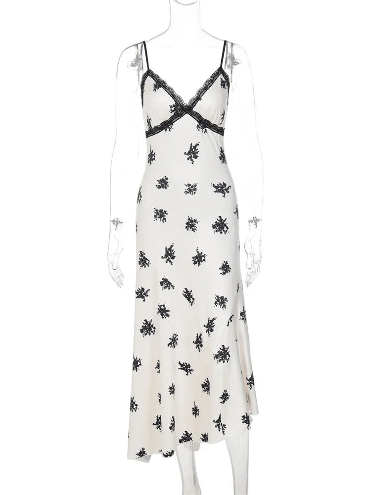 Patchwork Lace Midi Dress With Halter Neck And Backless Silhouette
