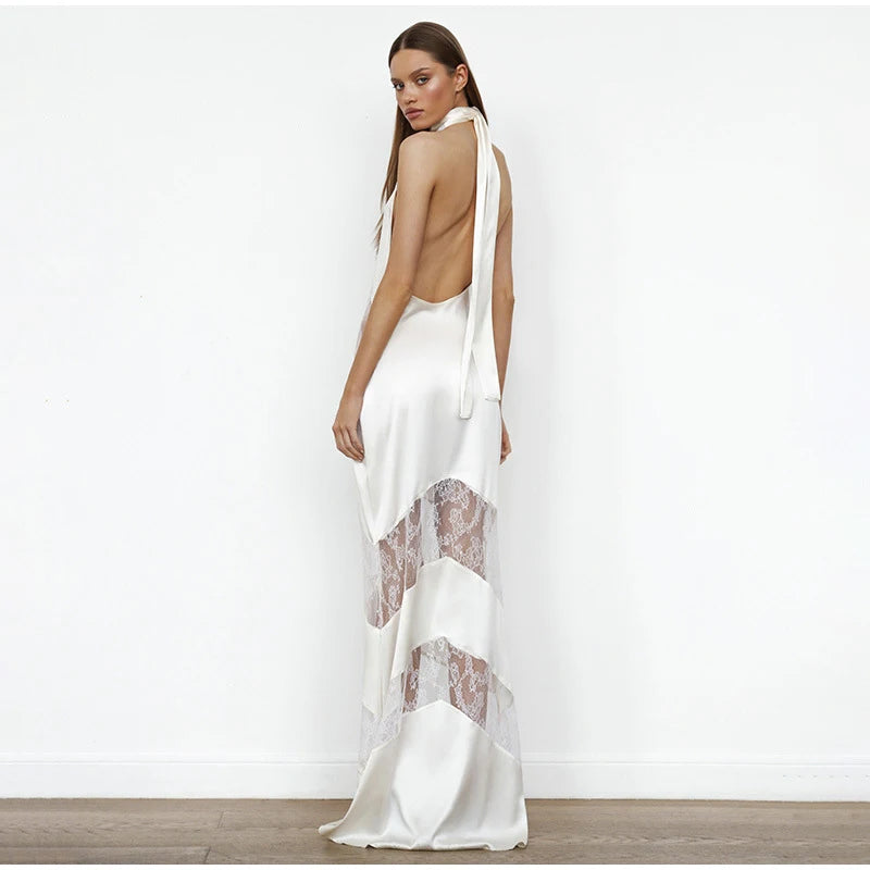 Lace See Through Sling Maxi Dress Evening