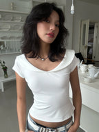 Ruffled Neck Women's Short Sleeve