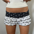 Fairy Tale Polka Dot Tiered Ruffle Shorts Low Waist Bodycon Fit Chic Streetwear Vibe