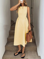 Slimming Vertical Stripe Sleeveless Dress With Elegant Flair
