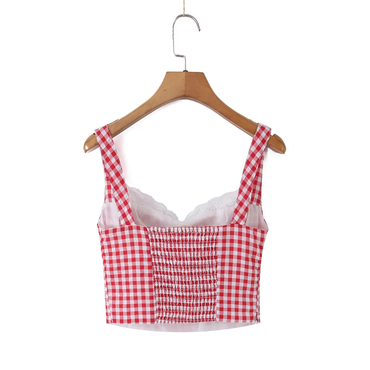 Red Plaid Corset Camis Lace Trim Bow Detail Bustier Sexy Top