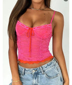 Fairycore Lace Camisole With Spaghetti Straps And Patchwork Detail Top