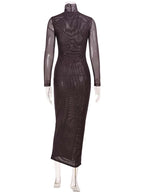 Printed Maxi Dress With Turtleneck And Long Sleeves Slim Fit
