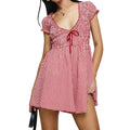 Plaid Bow Mini Dress With V Neck And Short Sleeves