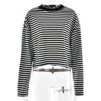 Stripe Patchwork Long Sleeve Tee for Casual Streetwear and Everyday