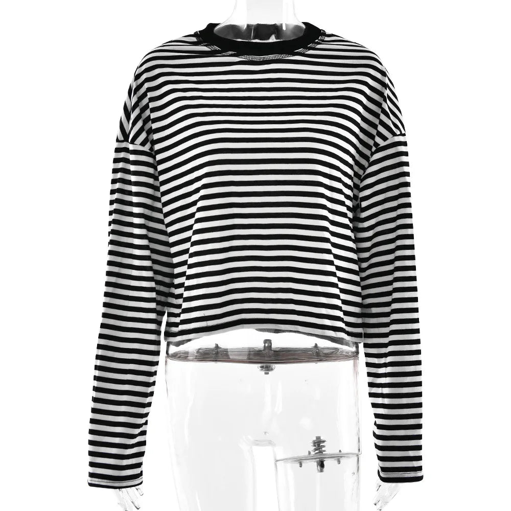 Stripe Patchwork Long Sleeve Tee for Casual Streetwear and Everyday
