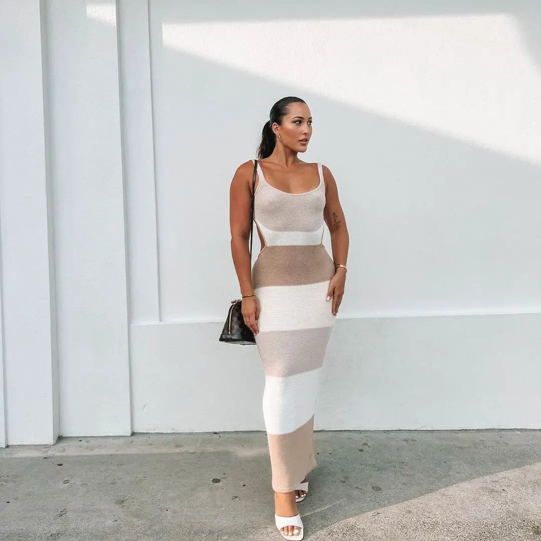 Backless Knit Maxi Dress With Straps