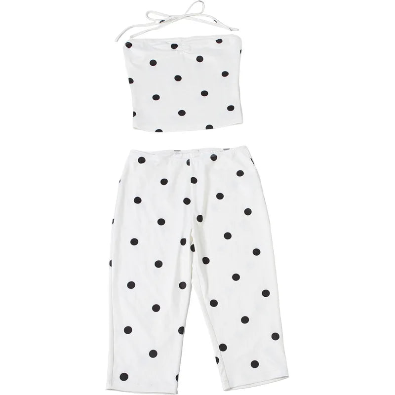 Polka Dot Set With Crop Cami Top And Slim Capri Trousers