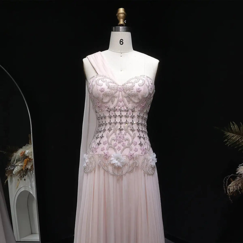 Elegant Sleeveless Pleated Beaded Evening Gown With High Neck Ankle Length Party Dress