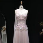 Elegant Sleeveless Pleated Beaded Evening Gown With High Neck Ankle Length Party Dress