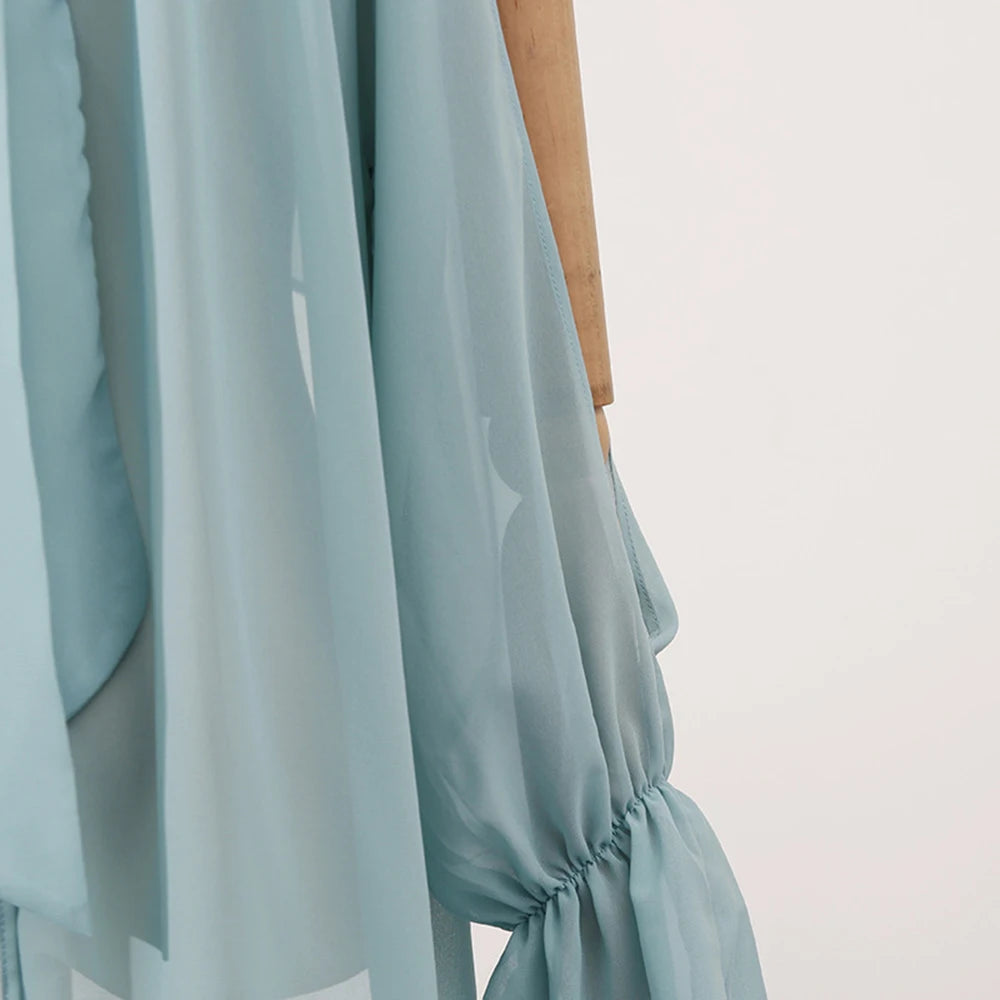 Off Shoulder Chiffon Blouse With Lightweight Fit Asymmetrical Hem And Bow Detail