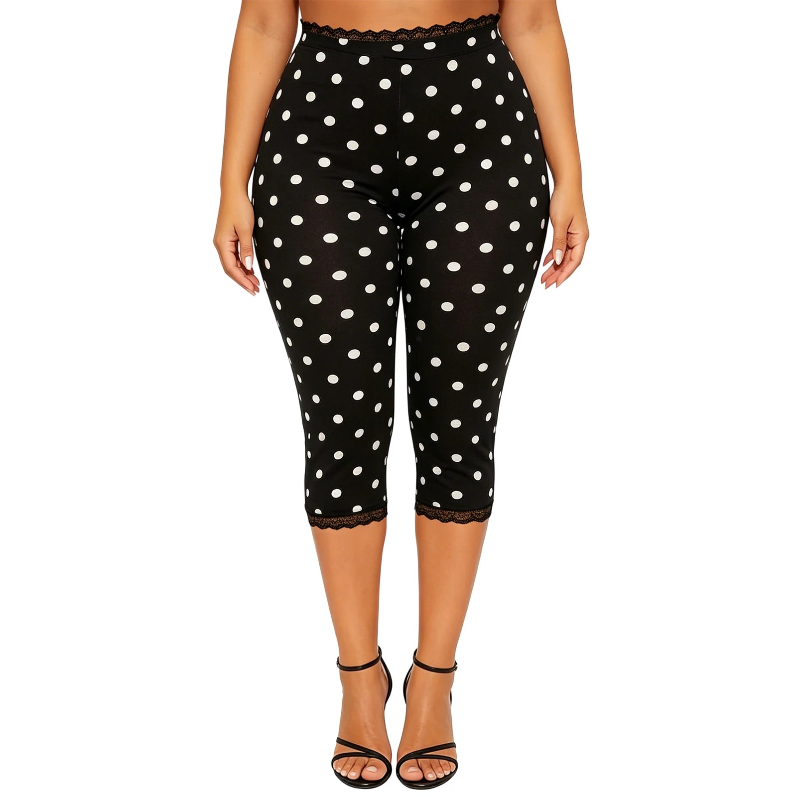 Retro Lace Trim Capri Pants With Elastic Waist