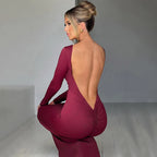 Elegant Backless Long Sleeve Maxi Dress With Bodycon Fit