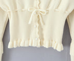Hollow Crochet Knit Cropped Sweater in Beige and Red Long Sleeve Knit Top for Women