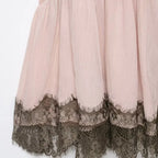 Pink Lace Trim Spaghetti Strap Mini Dress With V Neck Flirty Slip On