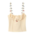 Flirty Apricot Applique Camisole With Ruched Chest O Neck Knit Tank Top