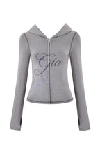 Two Piece Slim Fit Letter Print Hooded Zipper Jacket And Pants Set Open Thread Design