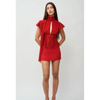 Sexy Red High Neck Short Sleeves Hollow Out Gown