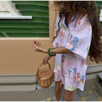 Dreamy Abstract Print Camp Collar Shirt And Shorts Matching Set
