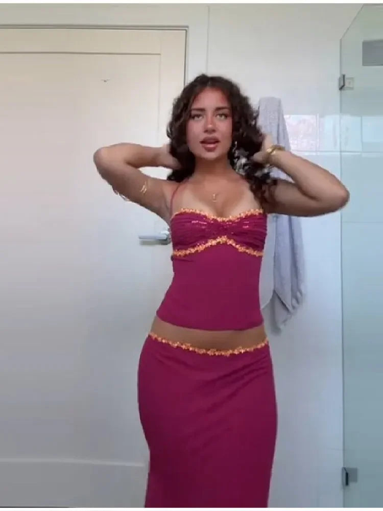 Sunset Vibe Halter Crop Top And Mermaid Skirt Two-Piece Set